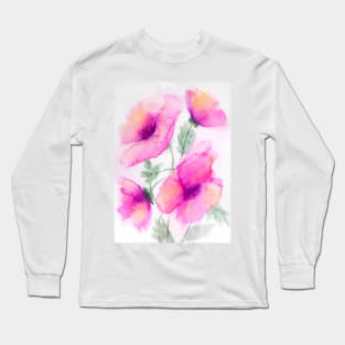 Pink poppies watercolor painting Long Sleeve T-Shirt